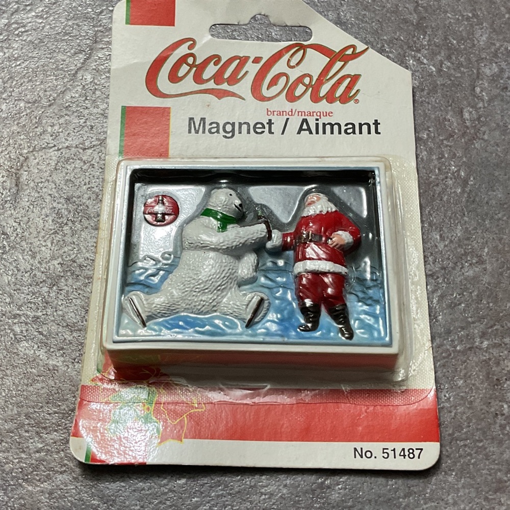 Coca Cola Magnet with Santa and Polar Bear - Red, White, Gray